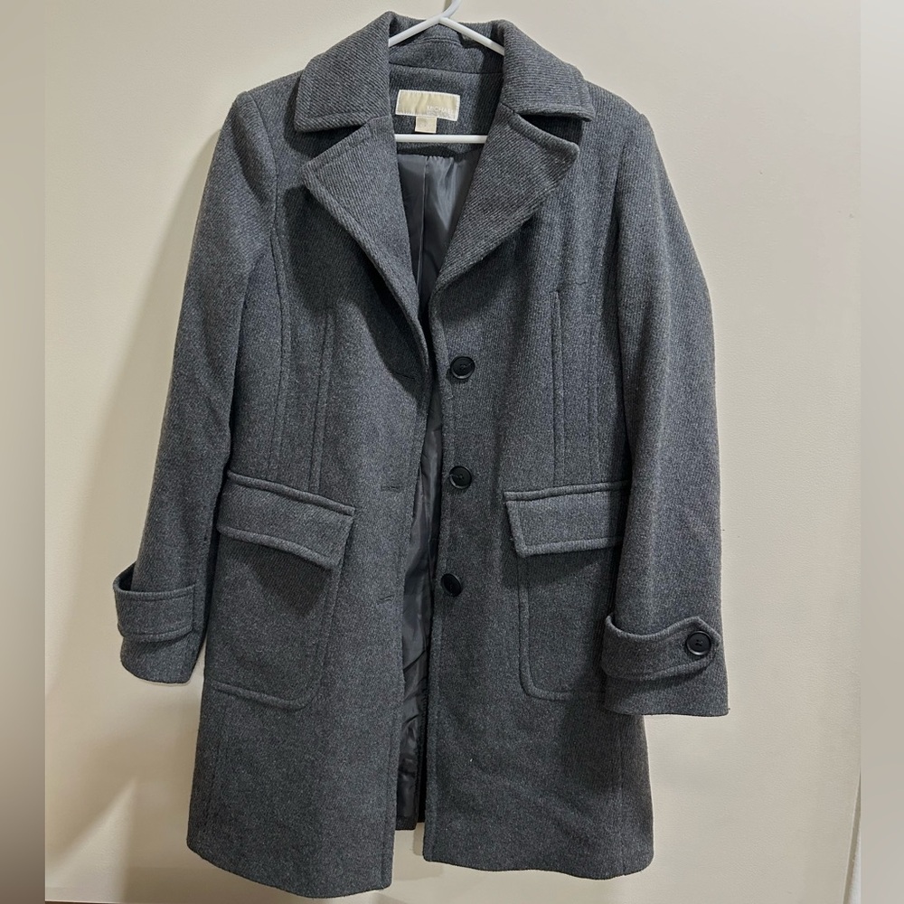 Micheal Kors Grey Button Up Peacoat